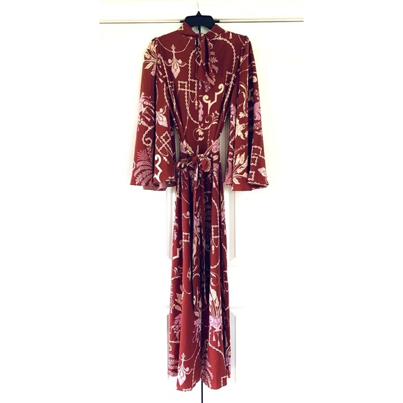 Johanna Ortiz Silk Dress Hanging Plants Printed Long Sleeve Maxi Gown Size 6 - Picture 5 of 15